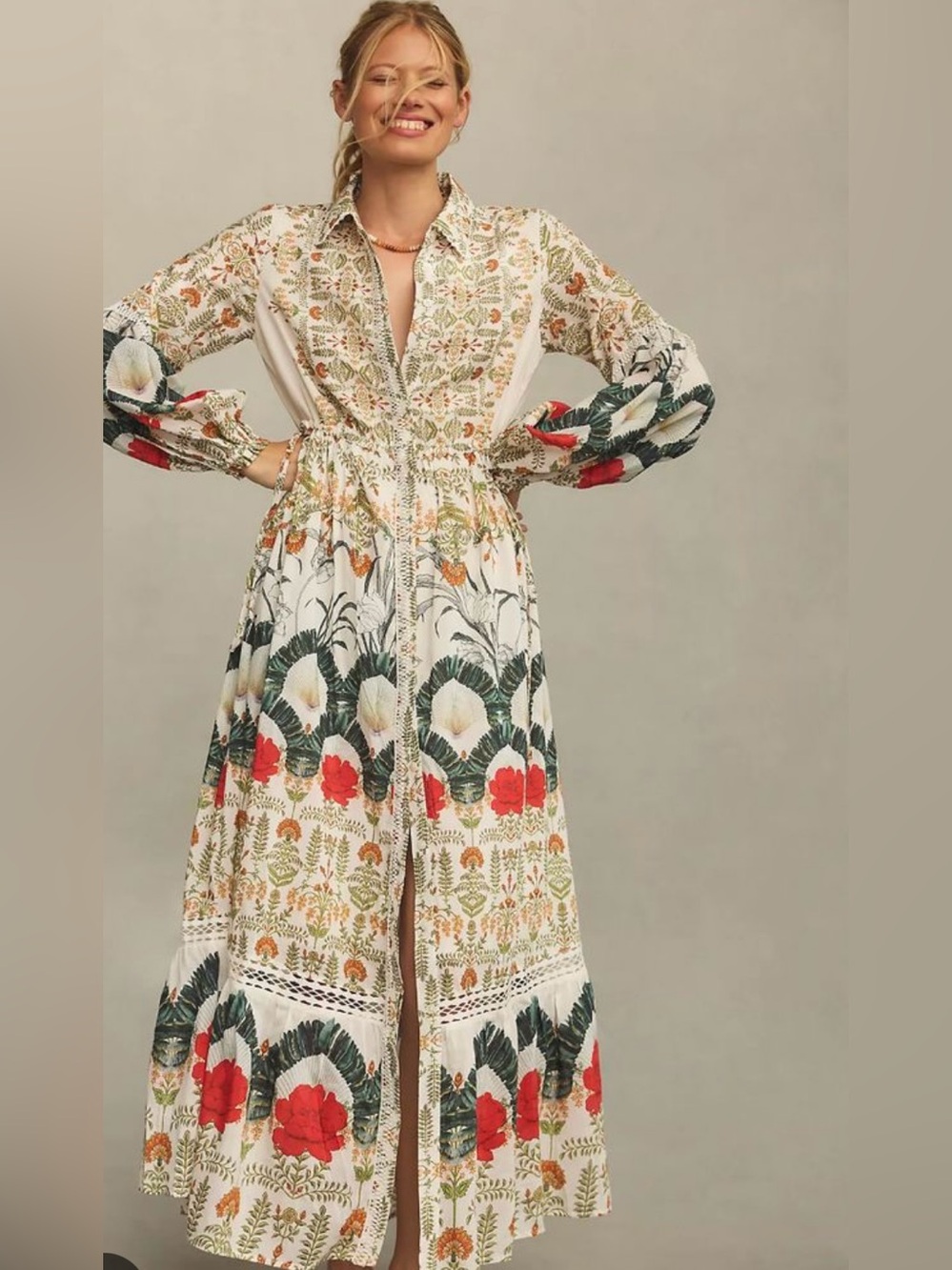 Anthropologie Hawthorn  Buttondown Midi Shirt Dress NWOT. 70%cotton 30% Silk - Picture 3 of 8